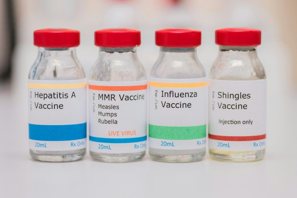 Mmr vaccine, influenza vaccine, shingles vaccine, hepatitis a, vaccination concept